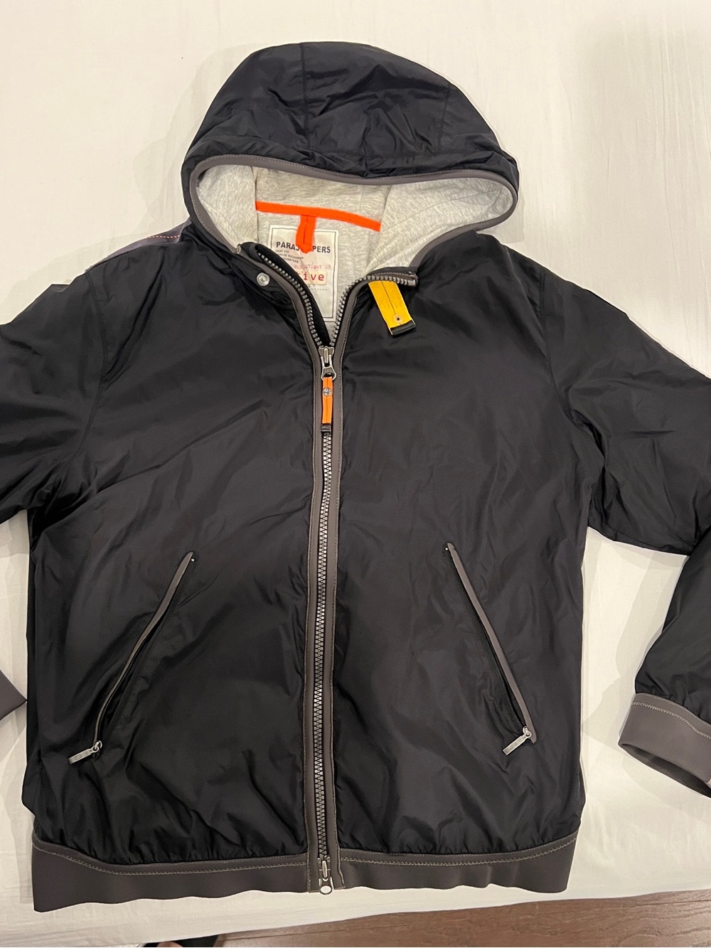 Parajumpers Men's Black Hooded Windbreaker with Yellow Tab